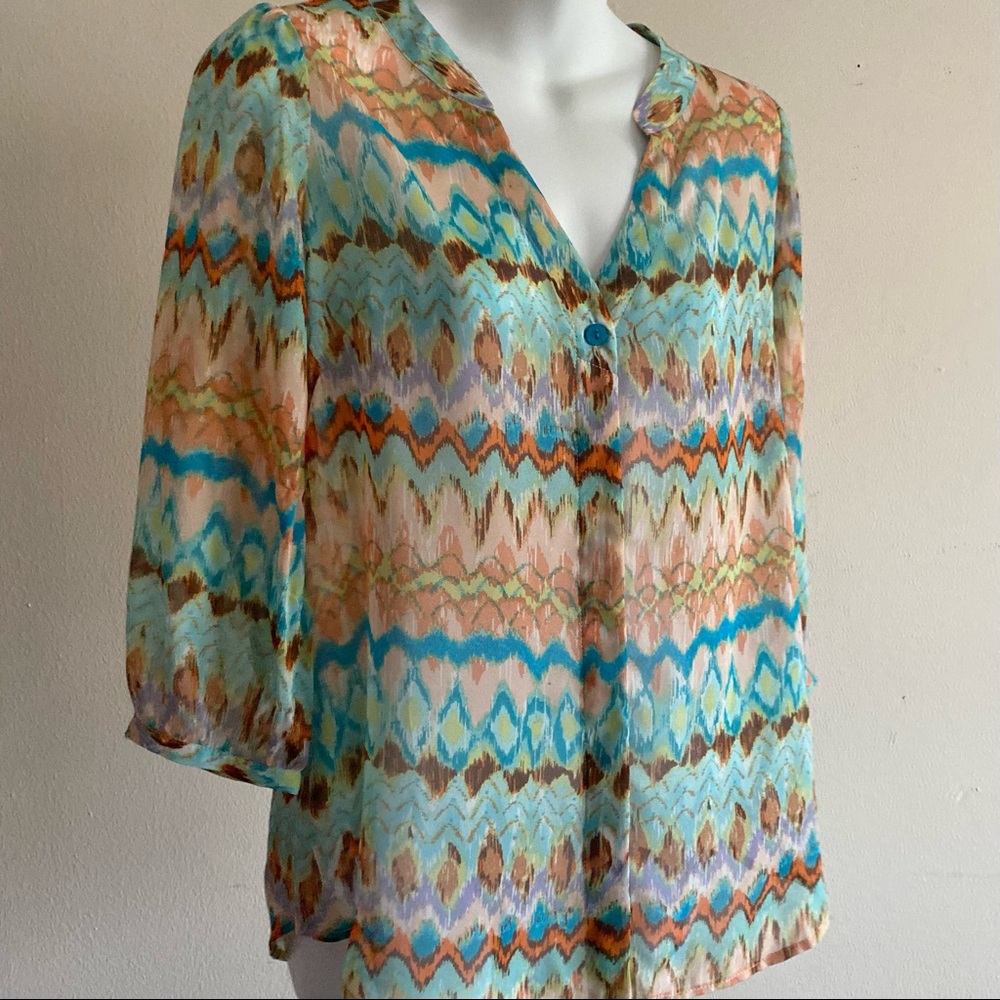 Jade Melody Tam green multicolor blouse size XS